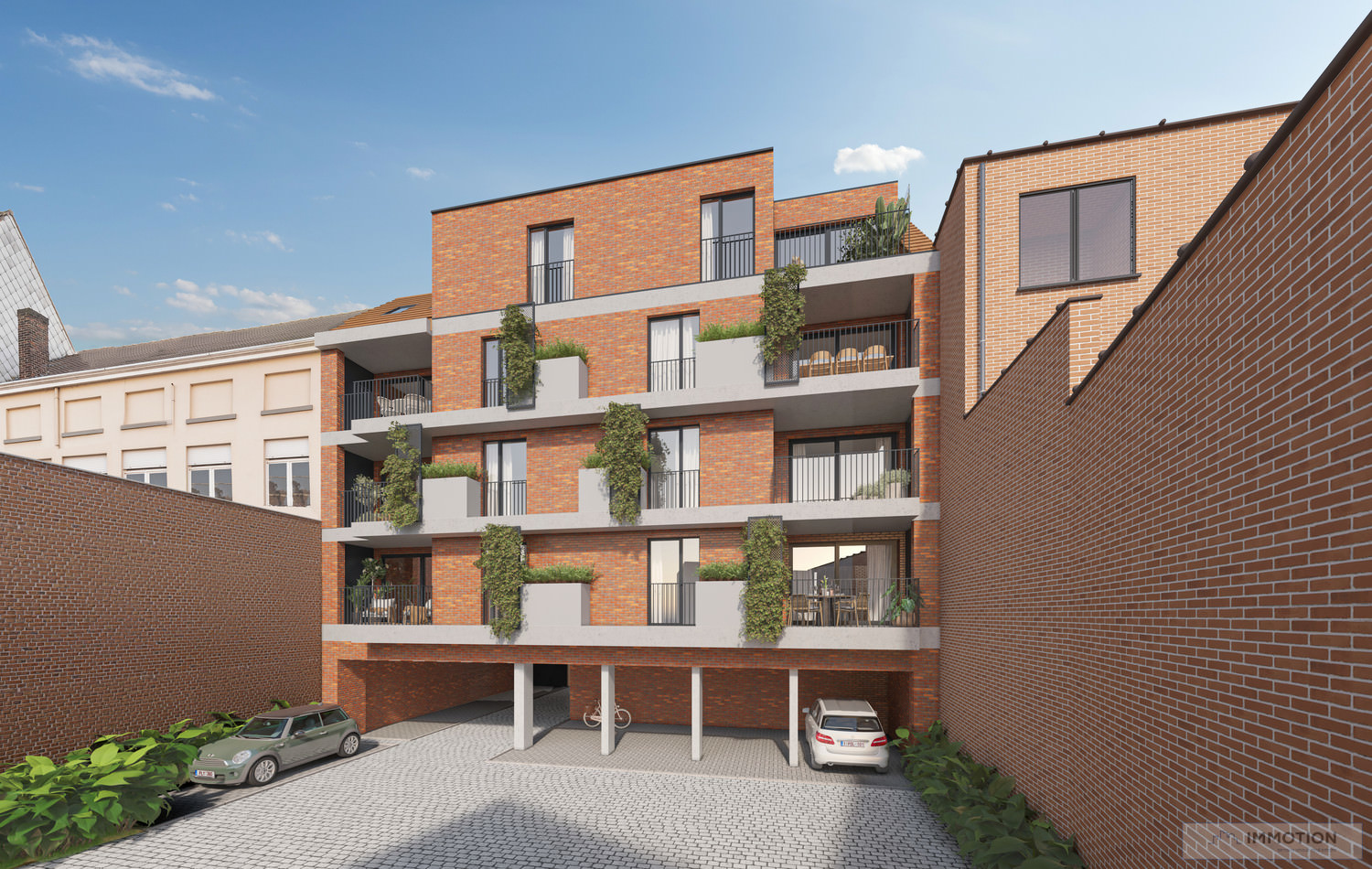 Centraal gelegen in het hartje van Kortrijk : nieuwbouw project met 8 appartementen met 2 slpk, terras en parkeerplaats